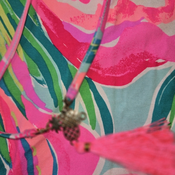 Lilly Pulitzer Pink and Green Floral Mini Dress Keyhole Neck Women's Size Medium - Picture 10 of 10